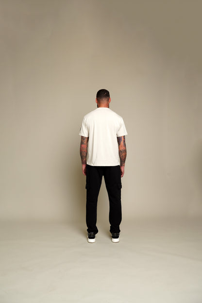 Cream White T-Shirt With Red & Grey