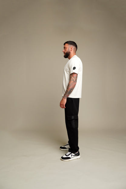 Cream White T-Shirt With Red & Grey