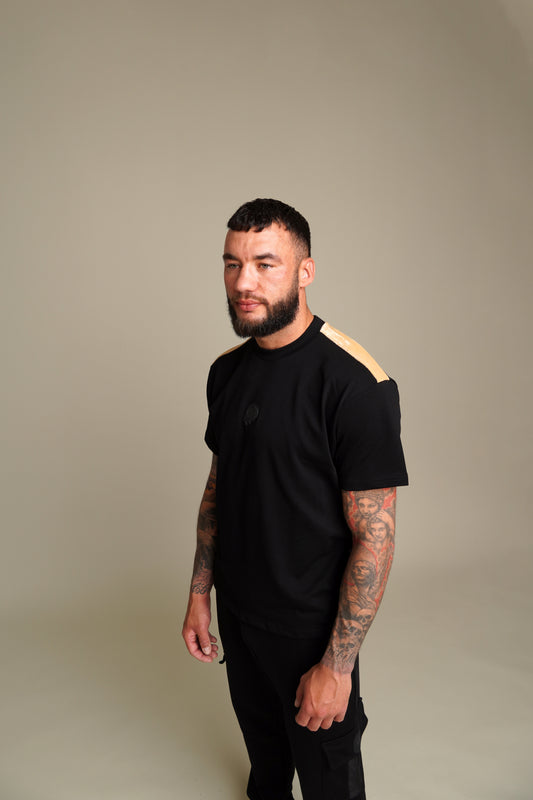 Black T-Shirt & Beige Velvet