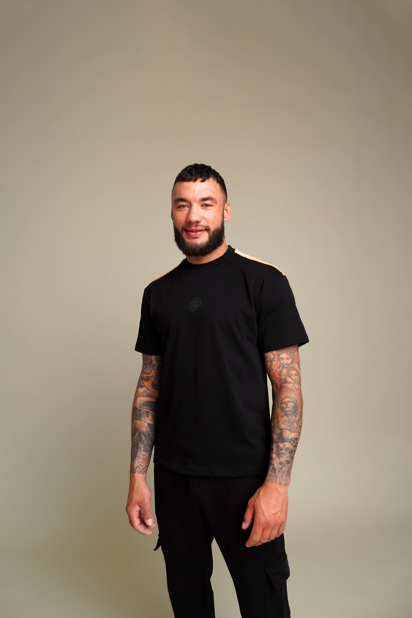 Black T-Shirt & Beige Velvet