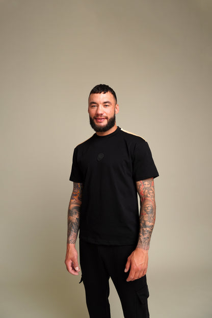 Black T-Shirt & Beige Velvet