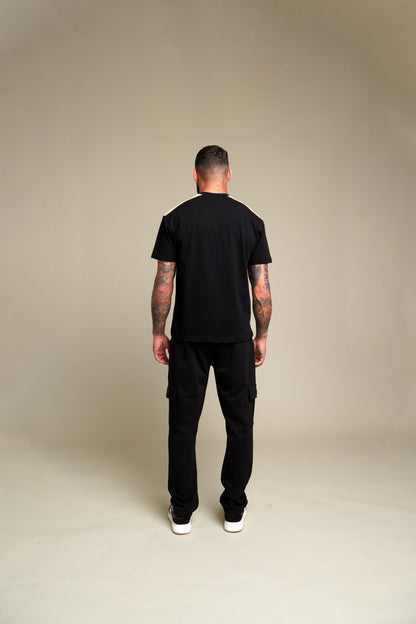 Black T-Shirt & Beige Velvet